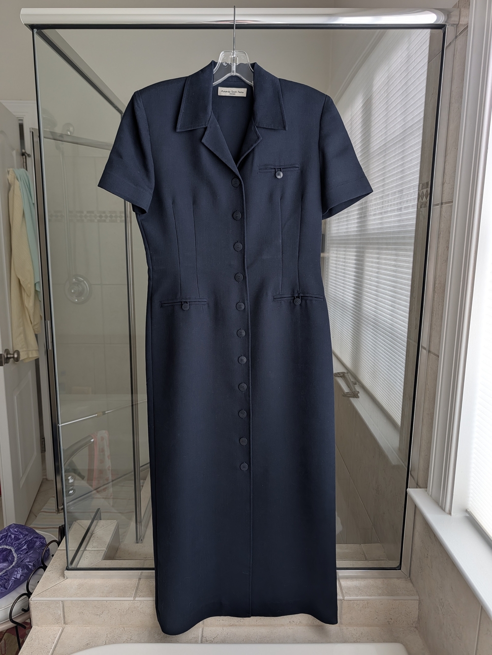 Amanda Smith Navy Short-Sleeve Button-Front Midi Dress